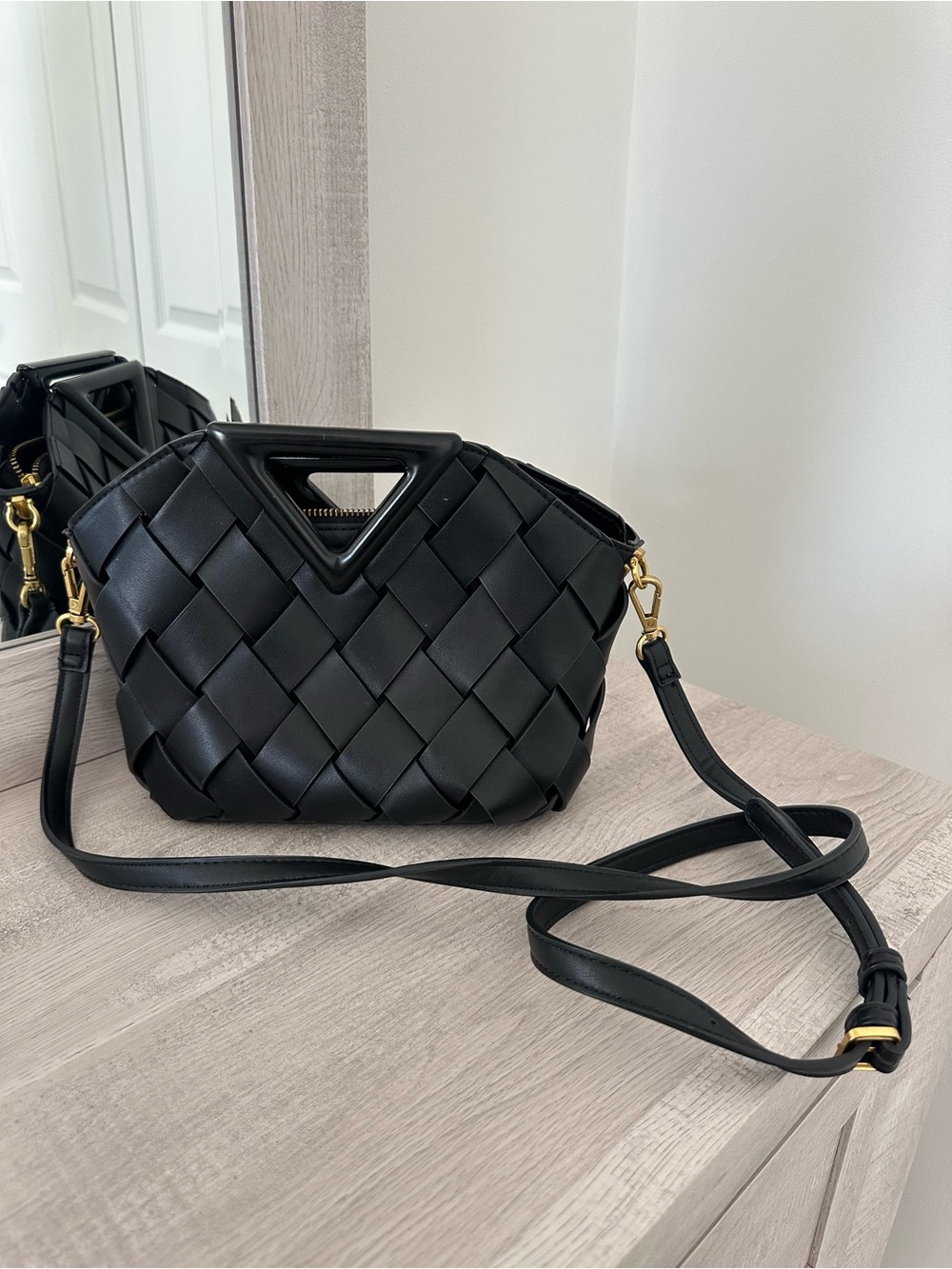 Anthropologie Black Woven Triangle-Handle Crossbody